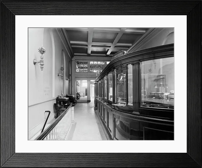 Framed Print : General view looking towards front, 34th St. National Bank, New York City, between 1900 and 1910. Creator: Unknown Framed Print : General view looking towards front, 34th St. National Bank, New York City, between 1900 and 1910. Creator: Unknown