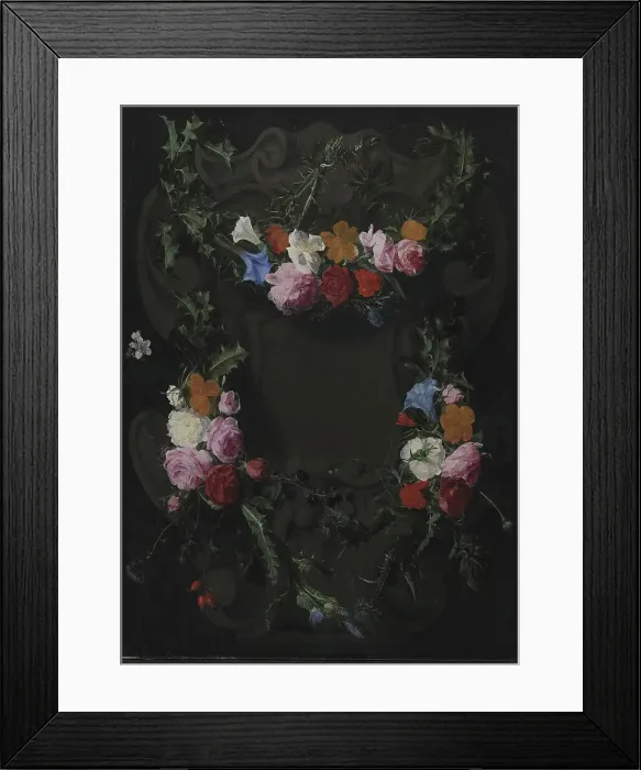 Framed Print : A Stone Cartouche with a Garland of Flowers, 1653-1656. Creator: Daniel Seghers Framed Print : A Stone Cartouche with a Garland of Flowers, 1653-1656. Creator: Daniel Seghers