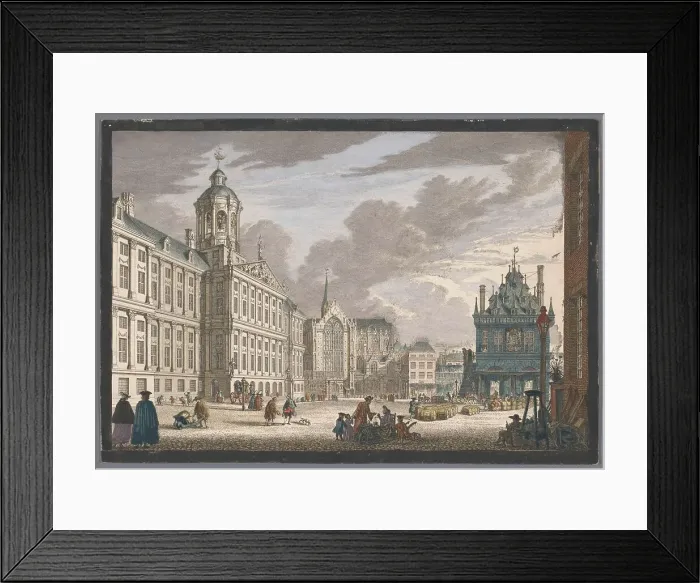 Framed Print : View of the Town Hall, the Nieuwe Kerk and the Waag on Dam Square in Amsterdam, 1753-1799. Creator: Simon Fokke Framed Print : View of the Town Hall, the Nieuwe Kerk and the Waag on Dam Square in Amsterdam, 1753-1799. Creator: Simon Fokke