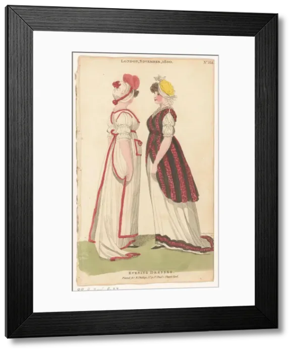 Framed Print : Magazine of Female Fashions of London and Paris, London, November, 1800, No. 33.1: Evening... 1800. Creator: Unknown Framed Print : Magazine of Female Fashions of London and Paris, London, November, 1800, No. 33.1: Evening... 1800. Creator: Unknown