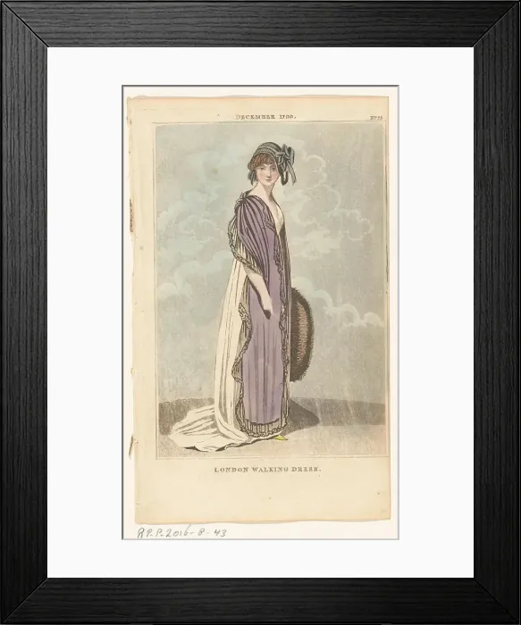 Framed Print : Magazine of Female Fashions of London and Paris, No.22, December 1799. London Walking Dress, 1799. Creator: Unknown Framed Print : Magazine of Female Fashions of London and Paris, No.22, December 1799. London Walking Dress, 1799. Creator: Unknown