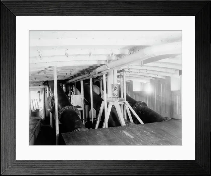 Framed Print : U.S.S. Vesuvius, barrels of dynamite guns, between 1886 and 1901. Creator: Unknown Framed Print : U.S.S. Vesuvius, barrels of dynamite guns, between 1886 and 1901. Creator: Unknown