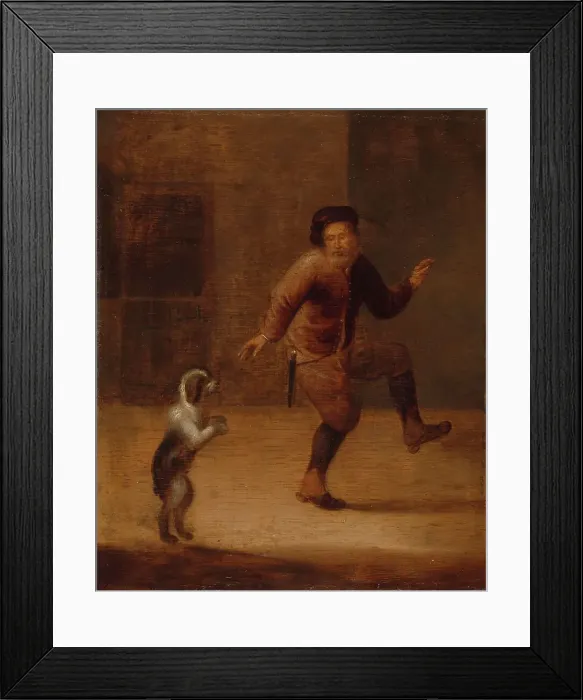 Framed Print : A Man Dancing with a Dog, c.1655-c.1665. Creator: Hendrick Bogaert Framed Print : A Man Dancing with a Dog, c.1655-c.1665. Creator: Hendrick Bogaert