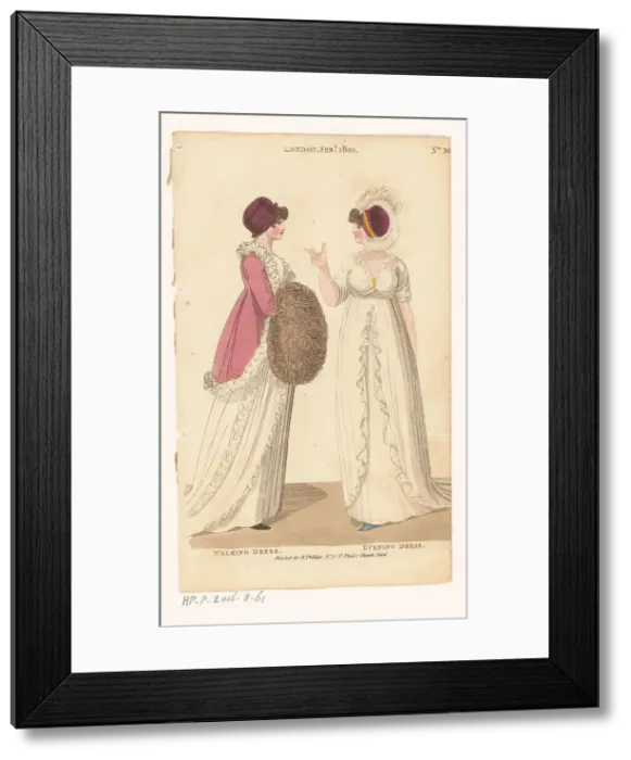 Framed Print : Magazine of Female Fashions of London and Paris. No. 36. London Feb. 1801: Walking Dress... 1801. Creator: Unknown Framed Print : Magazine of Female Fashions of London and Paris. No. 36. London Feb. 1801: Walking Dress... 1801. Creator: Unknown