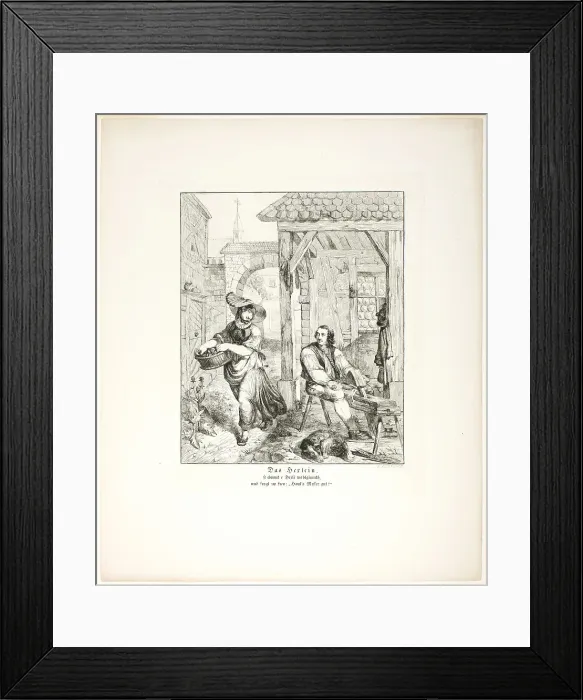 Framed Print : The Little Witch, plate four from Zehn Blätter zu Hebels Alemannischen Gedichten, 1820. Creator: Sophie Reinhard Framed Print : The Little Witch, plate four from Zehn Blätter zu Hebels Alemannischen Gedichten, 1820. Creator: Sophie Reinhard