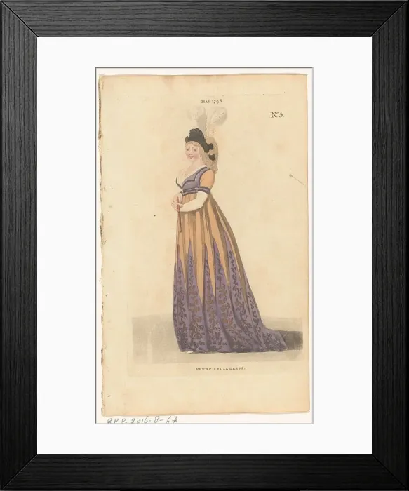 Framed Print : Magazine of Female Fashions of London and Paris, No. 5, May 1798: French Full Dress, 1798. Creator: Unknown Framed Print : Magazine of Female Fashions of London and Paris, No. 5, May 1798: French Full Dress, 1798. Creator: Unknown