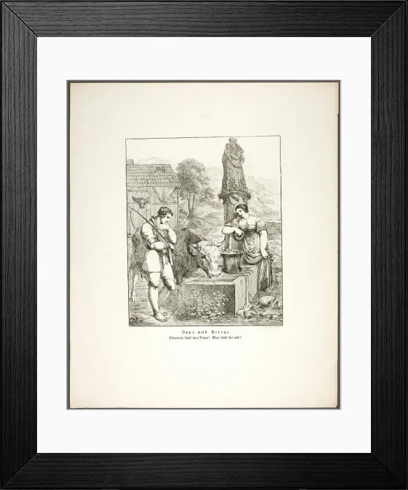 Framed Print : Hans and Verene, plate five from Zehn Blätter zu Hebels Alemannischen Gedichten, 1820. Creator: Sophie Reinhard Framed Print : Hans and Verene, plate five from Zehn Blätter zu Hebels Alemannischen Gedichten, 1820. Creator: Sophie Reinhard