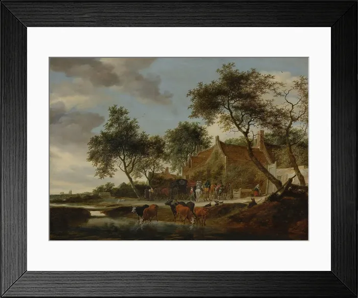 Framed Print : The watering place, 1660. Creator: Salomon Ruysdael Framed Print : The watering place, 1660. Creator: Salomon Ruysdael