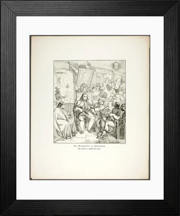 Framed Print : The Governor of Schopfheim, plate eight from Zehn Blätter zu Hebels Alemannischen... 1820. Creator: Sophie Reinhard Framed Print : The Governor of Schopfheim, plate eight from Zehn Blätter zu Hebels Alemannischen... 1820. Creator: Sophie Reinhard