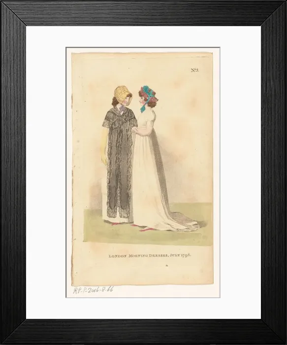 Framed Print : Magazine of Female Fashions of London and Paris, No. 5: London Morning Dresses, July 1798. 1798. Creator: Unknown Framed Print : Magazine of Female Fashions of London and Paris, No. 5: London Morning Dresses, July 1798. 1798. Creator: Unknown
