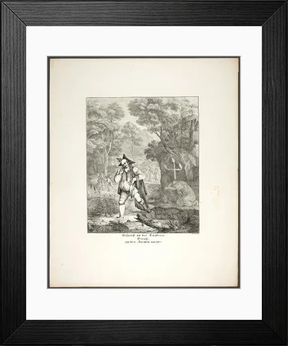 Framed Print : Ghost on the Kandern Road, plate six from Zehn Blätter zu Hebels Alemannischen... 1820. Creator: Sophie Reinhard Framed Print : Ghost on the Kandern Road, plate six from Zehn Blätter zu Hebels Alemannischen... 1820. Creator: Sophie Reinhard