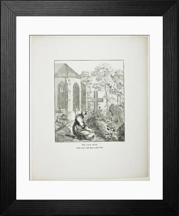 Framed Print : On a Grave, plate nine from Zehn Blätter zu Hebels Alemannischen Gedichten, 1820. Creator: Sophie Reinhard Framed Print : On a Grave, plate nine from Zehn Blätter zu Hebels Alemannischen Gedichten, 1820. Creator: Sophie Reinhard