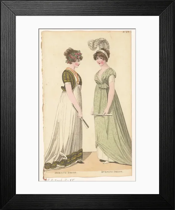 Framed Print : Magazine of Female Fashions of London and Paris, No. 28: Morning Dress; Evening Dress. 1798-1806. Creator: Unknown Framed Print : Magazine of Female Fashions of London and Paris, No. 28: Morning Dress; Evening Dress. 1798-1806. Creator: Unknown