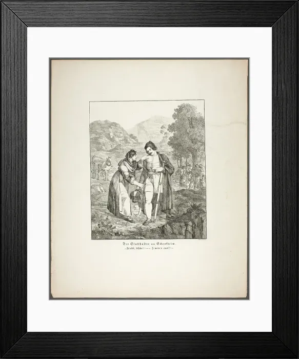 Framed Print : The Governor of Schopfheim, plate seven from Zehn Blätter zu Hebels Alemannischen... 1820. Creator: Sophie Reinhard Framed Print : The Governor of Schopfheim, plate seven from Zehn Blätter zu Hebels Alemannischen... 1820. Creator: Sophie Reinhard
