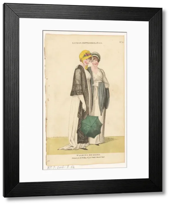 Framed Print : Magazine of Female Fashions of London and Paris. No. 31: London, September, 1800: Walking... 1800. Creator: Unknown Framed Print : Magazine of Female Fashions of London and Paris. No. 31: London, September, 1800: Walking... 1800. Creator: Unknown
