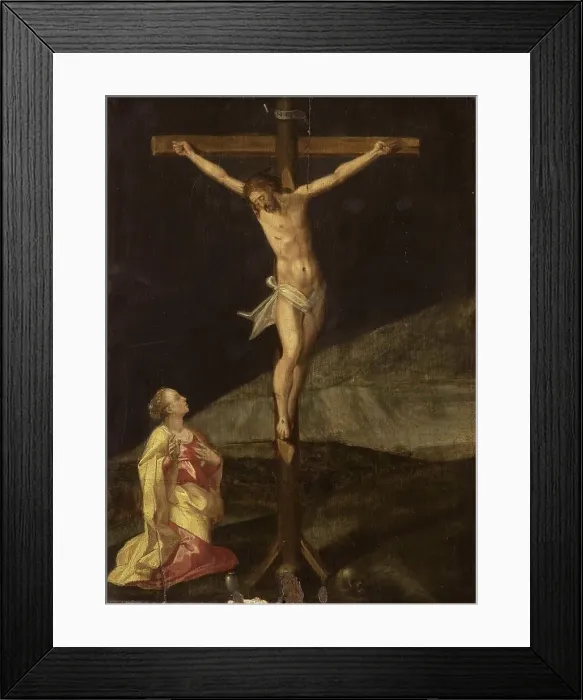 Framed Print : Mary Magdalene at the foot of the cross, c.1610. Creator: Anon Framed Print : Mary Magdalene at the foot of the cross, c.1610. Creator: Anon