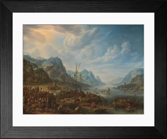Framed Print : View of a River with Boat Moorings, 1678. Creator: Herman Saftleven the Younger