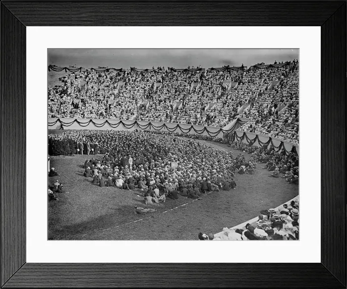 Framed Print : Glee club singing in the stadium, Harvard University class day exercises, c1906. Creator: Unknown Framed Print : Glee club singing in the stadium, Harvard University class day exercises, c1906. Creator: Unknown