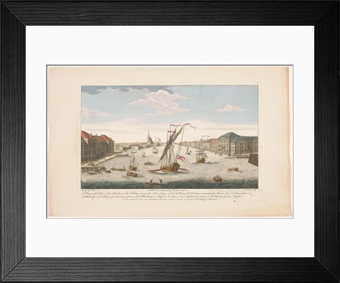 Framed Print : View of the Neva River in Saint Petersburg, viewed against the current, 1756. Creators: Robert Sayer, Robert Watts Framed Print : View of the Neva River in Saint Petersburg, viewed against the current, 1756. Creators: Robert Sayer, Robert Watts