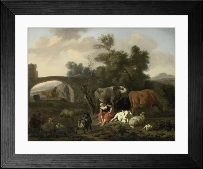 Framed Print : Landscape with Herdsmen and Cattle, 1660-1690. Creator: Dirk van Bergen Framed Print : Landscape with Herdsmen and Cattle, 1660-1690. Creator: Dirk van Bergen