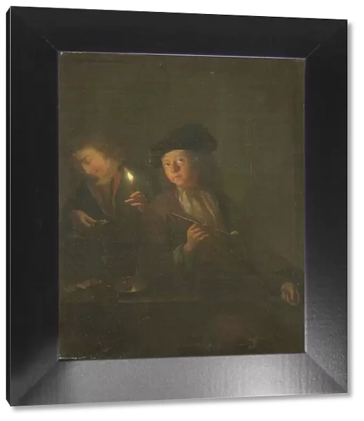 The Smoker (A Man with a Pipe and a Man Pouring a Beverage into a Glass), 1690-1706. Creator: Godfried Schalcken