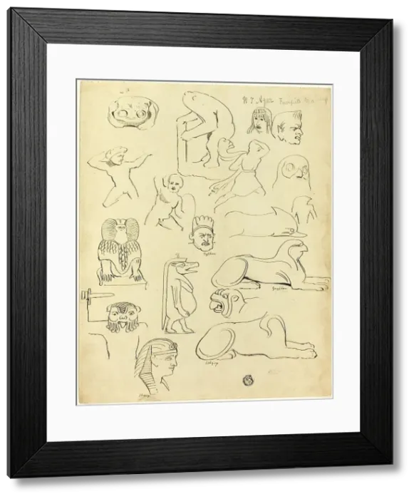 Framed Print : Sketches After Sculptures and Reliefs, Mainly Egyptian, 19th century. Creator: W.T. Agar Framed Print : Sketches After Sculptures and Reliefs, Mainly Egyptian, 19th century. Creator: W.T. Agar