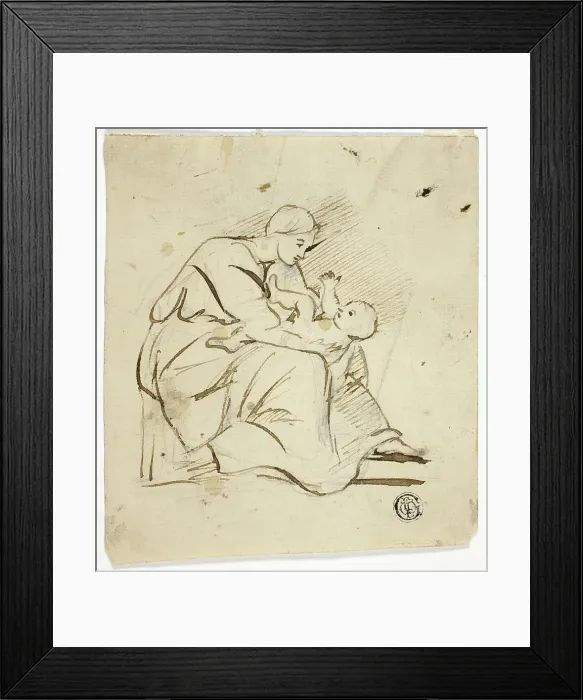 Framed Print : Seated Woman Playing with Child in Her Lap, n.d. Creator: Follower of George Romney (English, 1734-1802) Framed Print : Seated Woman Playing with Child in Her Lap, n.d. Creator: Follower of George Romney (English, 1734-1802)