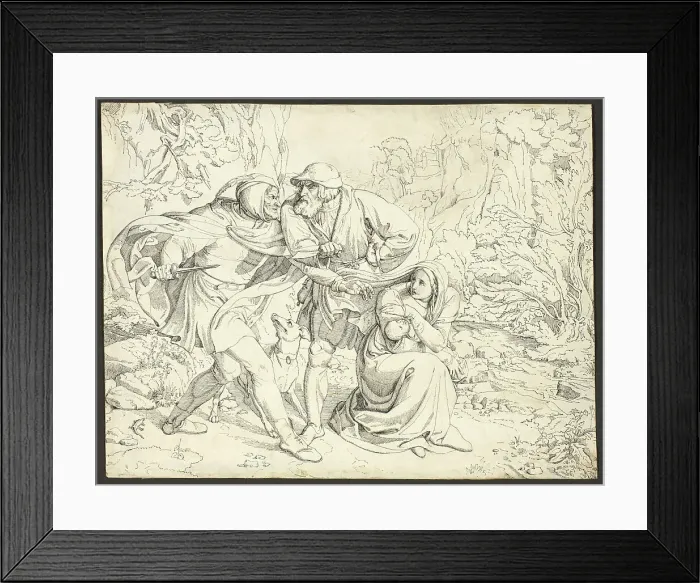 Framed Print : Genoveva's Murderers Take Pity, c. 1830. Creator: Joseph Ritter von Führich Framed Print : Genoveva's Murderers Take Pity, c. 1830. Creator: Joseph Ritter von Führich