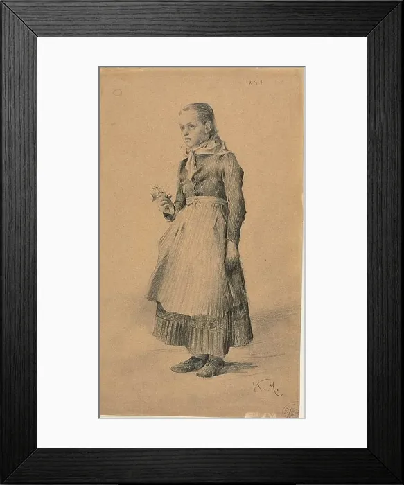 Framed Print : Girl in Peasant Dress (recto); Sheet of Sketches: Women and Girls (verso), 1891. Creator: Karel Vitezslav Masek Framed Print : Girl in Peasant Dress (recto); Sheet of Sketches: Women and Girls (verso), 1891. Creator: Karel Vitezslav Masek