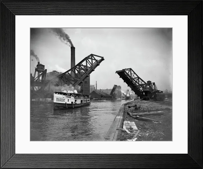 Framed Print : 12th St. Bascule Bridge, Chicago, Ill. between 1900 and 1910. Creator: Unknown Framed Print : 12th St. Bascule Bridge, Chicago, Ill. between 1900 and 1910. Creator: Unknown