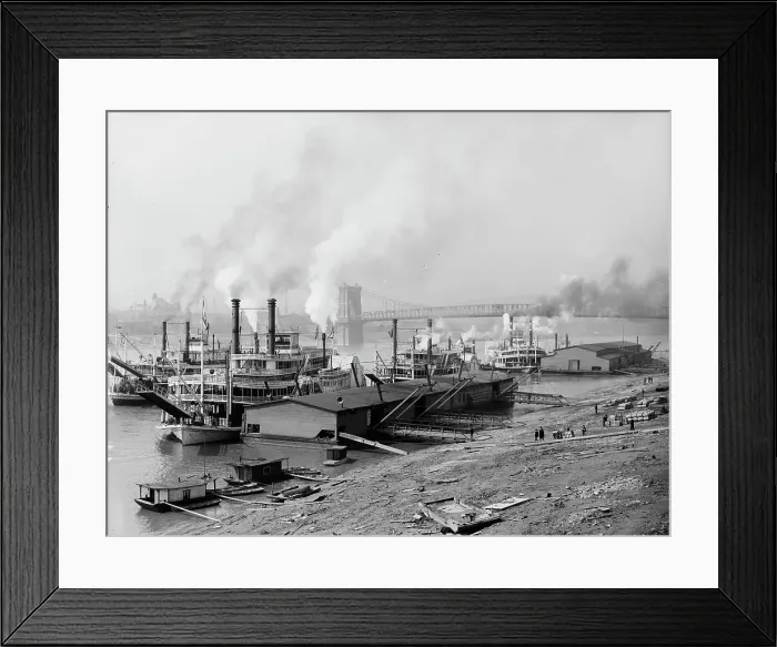 Framed Print : Along the levee, Cincinnati, Ohio, c1907. Creator: Unknown Framed Print : Along the levee, Cincinnati, Ohio, c1907. Creator: Unknown