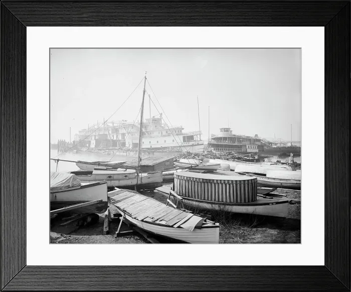 Framed Print : Old boats beached to rot away, New York City, between 1900 and 1910. Creator: Unknown Framed Print : Old boats beached to rot away, New York City, between 1900 and 1910. Creator: Unknown