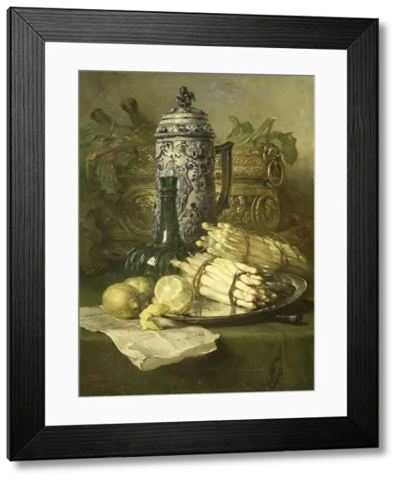 Framed Print : Still life with stoneware jug, 1878. Creator: Maria Vos Framed Print : Still life with stoneware jug, 1878. Creator: Maria Vos