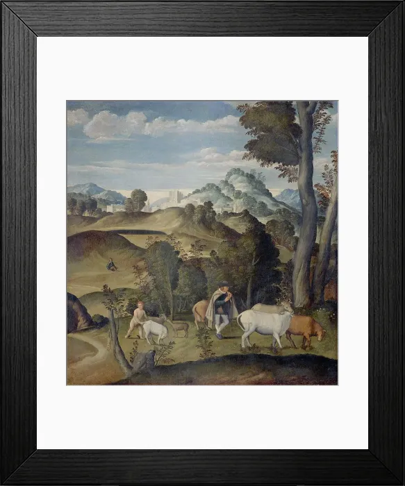 Framed Print : The Young Mercury Stealing Cattle from the Herd of Apollo, 1530-1550. Creator: Girolamo da Santacroce Framed Print : The Young Mercury Stealing Cattle from the Herd of Apollo, 1530-1550. Creator: Girolamo da Santacroce