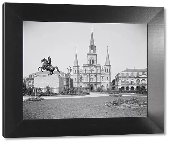 St. Louis Cathedral and Jackson Monument, New Orleans, Louisiana, between 1900 and 1910. Creator: Unknown