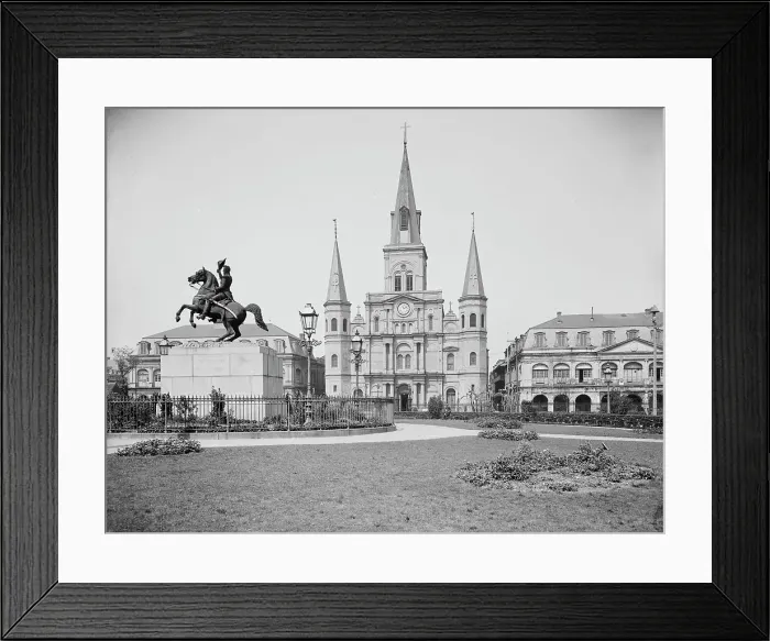 Framed Print : St. Louis Cathedral and Jackson Monument, New Orleans, Louisiana, between 1900 and 1910. Creator: Unknown Framed Print : St. Louis Cathedral and Jackson Monument, New Orleans, Louisiana, between 1900 and 1910. Creator: Unknown