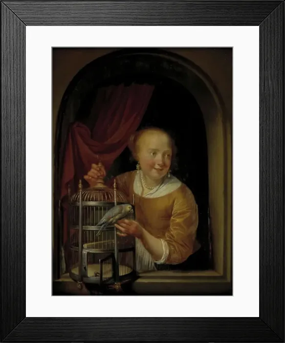 Framed Print : Girl with a Parrot, 1655-1691. Creator: Pieter Cornelisz. van Slingeland Framed Print : Girl with a Parrot, 1655-1691. Creator: Pieter Cornelisz. van Slingeland
