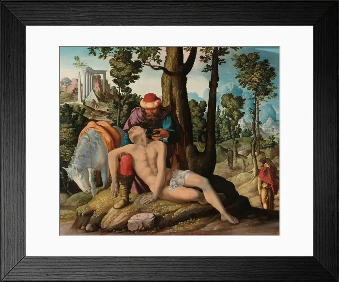 Framed Print : The Good Samaritan, 1537. Creator: Master of the Good Samaritan Framed Print : The Good Samaritan, 1537. Creator: Master of the Good Samaritan