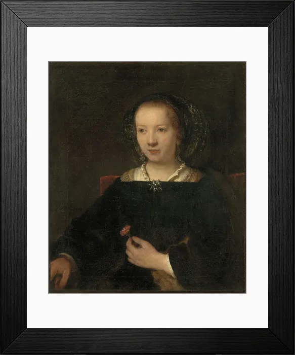 Framed Print : Young Woman with a Carnation, 1656. Creator: Attributed to Willem Drost (1633-1659), workshop of Rembrandt van Rijn (1606-1669) Framed Print : Young Woman with a Carnation, 1656. Creator: Attributed to Willem Drost (1633-1659), workshop of Rembrandt van Rijn (1606-1669)