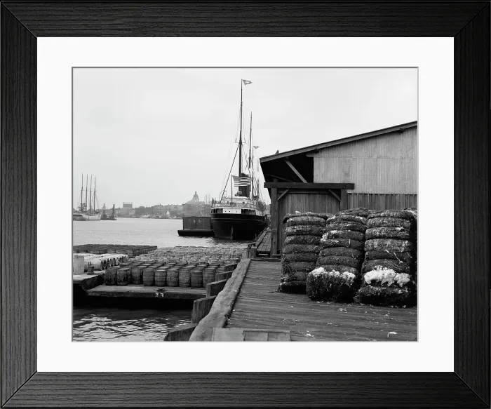 Framed Print : Cotton docks, Savannah, Ga. c1907. Creator: Unknown Framed Print : Cotton docks, Savannah, Ga. c1907. Creator: Unknown