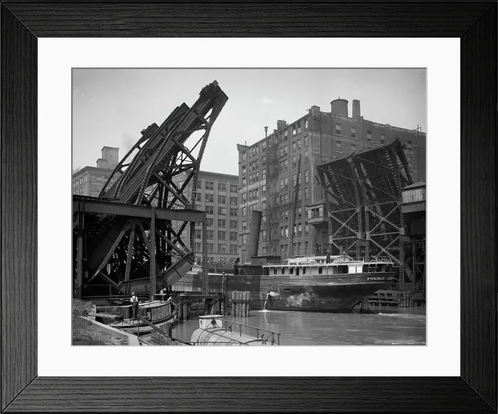 Framed Print : Jackknife Bridge, Chicago, Ill. c1907. Creator: Unknown Framed Print : Jackknife Bridge, Chicago, Ill. c1907. Creator: Unknown