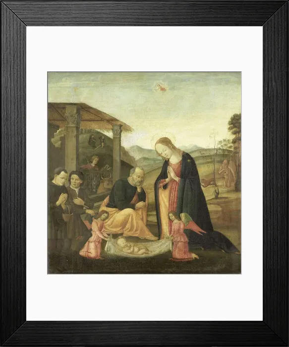 Framed Print : Adoration of the Christ Child, 1485-1520. Creator: Circle of Jacopo del Sellaio Framed Print : Adoration of the Christ Child, 1485-1520. Creator: Circle of Jacopo del Sellaio