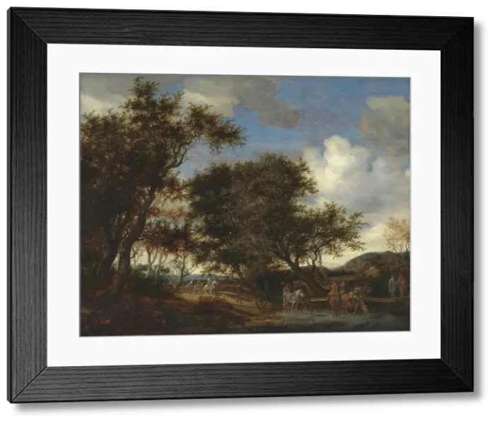 Framed Print : Landscape with Travellers Watering their Horses, 1659. Creator: Salomon Ruysdael Framed Print : Landscape with Travellers Watering their Horses, 1659. Creator: Salomon Ruysdael