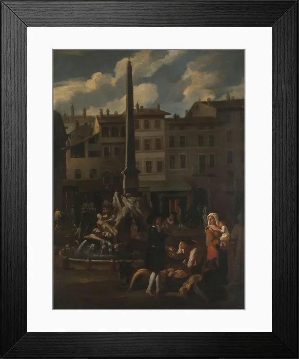 Framed Print : Market Scene in Rome, Piazza Navonna, 1650-1680. Creator: Unknown Framed Print : Market Scene in Rome, Piazza Navonna, 1650-1680. Creator: Unknown