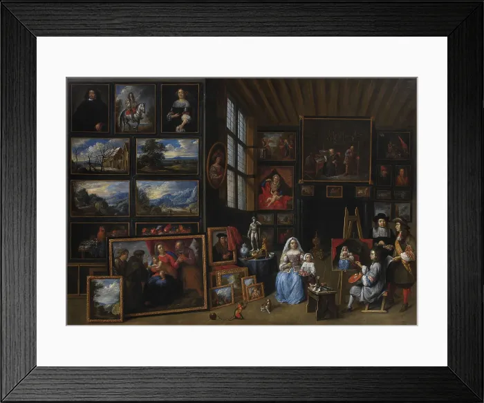Framed Print : A Picture Gallery with an Artist Painting a Woman and a Girl, 1660-1669. Creator: Gillis van Tilborgh the Younger Framed Print : A Picture Gallery with an Artist Painting a Woman and a Girl, 1660-1669. Creator: Gillis van Tilborgh the Younger