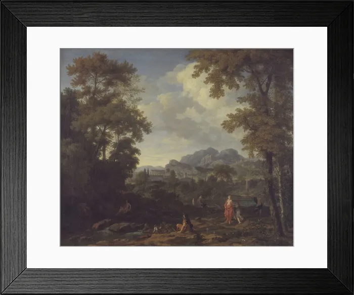 Framed Print : Classical Landscape with Diana (?) and her Nymphs, 1661-1726. Creators: Johannes Glauber, Gerard de Lairesse Framed Print : Classical Landscape with Diana (?) and her Nymphs, 1661-1726. Creators: Johannes Glauber, Gerard de Lairesse