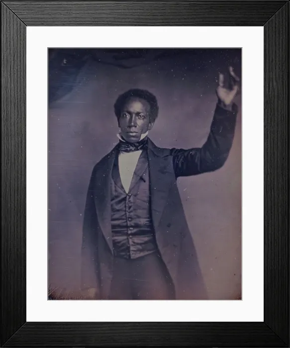 Framed Print : Edward J. Roye, three-quarter length portrait, standing, with hand raised, between 1856 and 1858. Creator: Augustus Washington Framed Print : Edward J. Roye, three-quarter length portrait, standing, with hand raised, between 1856 and 1858. Creator: Augustus Washington