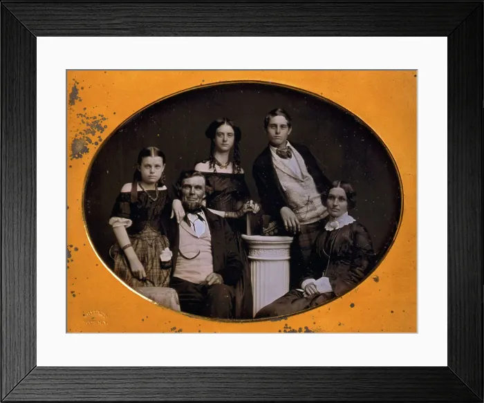Framed Print : Benjamin family group portrait, posed around a column, between 1845 and 1858. Creator: Edward Tompkins Whitney Framed Print : Benjamin family group portrait, posed around a column, between 1845 and 1858. Creator: Edward Tompkins Whitney