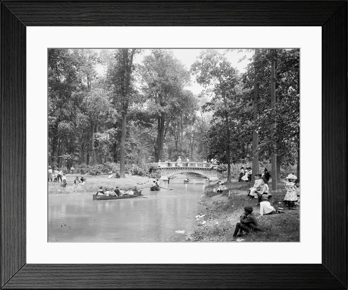 Framed Print : Bridge in the woods, Belle Isle [Park], Detroit, between 1900 and 1906. Creator: Lycurgus S. Glover