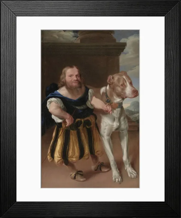 Framed Print : The Italian Dwarf Giacomo Favorchi Attending the Elector of Saxony with the dog Raro, 1663-1666. Creators: Abraham Wuchters, Karel van Mander III Framed Print : The Italian Dwarf Giacomo Favorchi Attending the Elector of Saxony with the dog Raro, 1663-1666. Creators: Abraham Wuchters, Karel van Mander III
